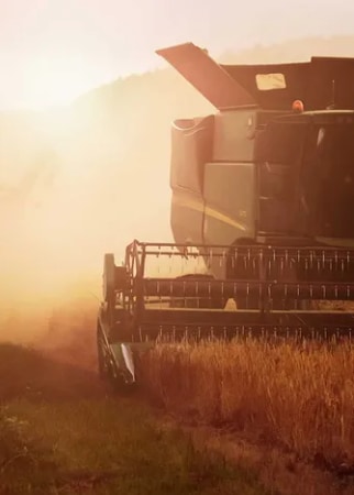 a harvester harvesting wheat