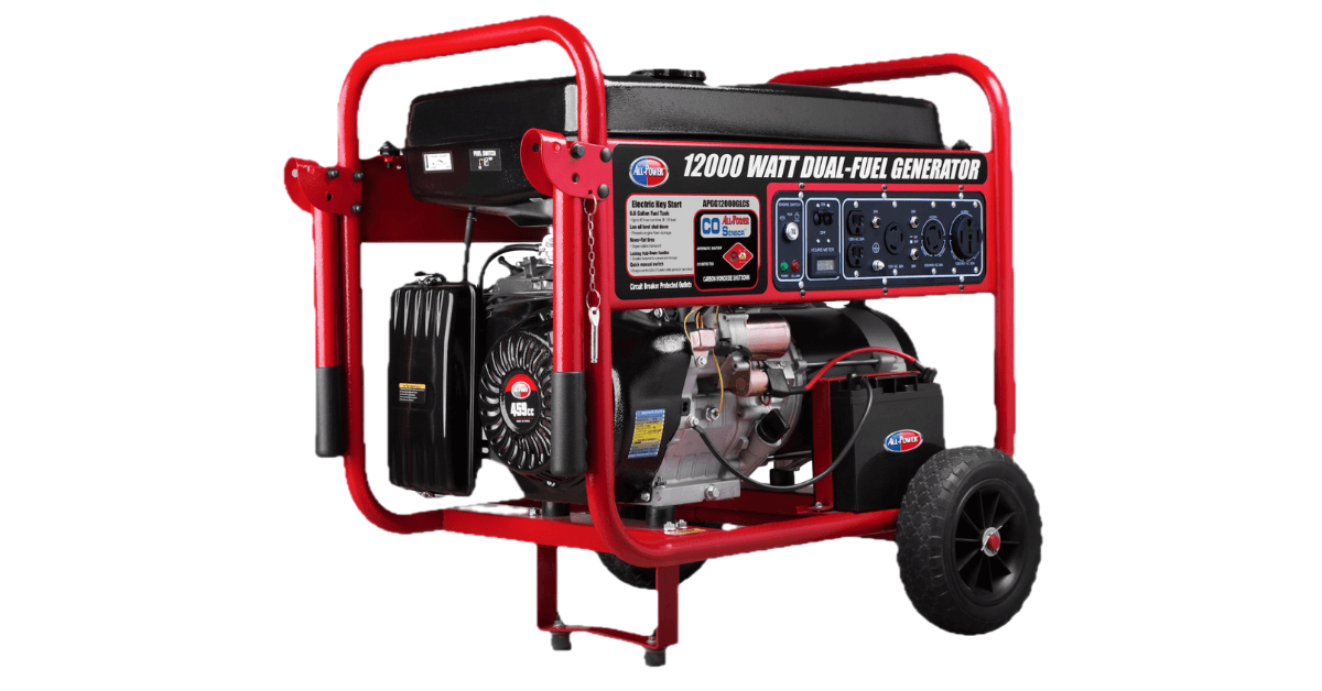 All Power America APGG12000 - 12,000-Watt Dual Fuel Generator Gasoline Propane JD Engine Electric Start Portable